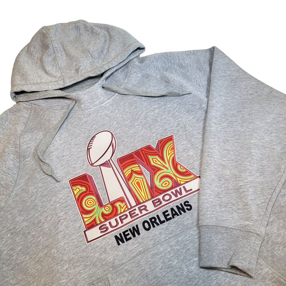 NFL Super Bowl LIX Black Gray Heavy Hoodie 2025 Large Eagles Chiefs New Orleans